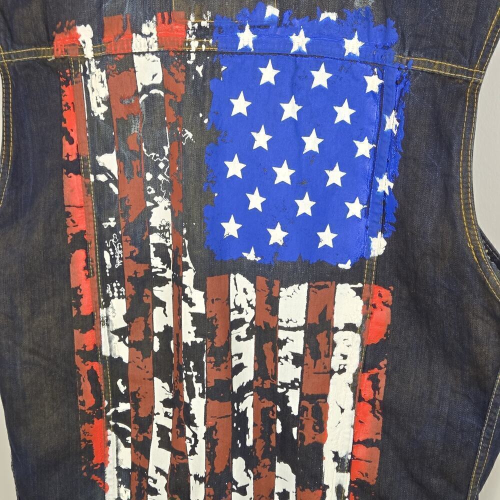 Copper Washed Upcycled Denim Mens Vest 2XL PATRIOTIC AMERICAN FLAG MOTO STEAMPUN - Picture 9 of 15